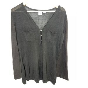 Armani Exchange Sweater Womens Medium Black Excellent V-Neck Button Knit Top